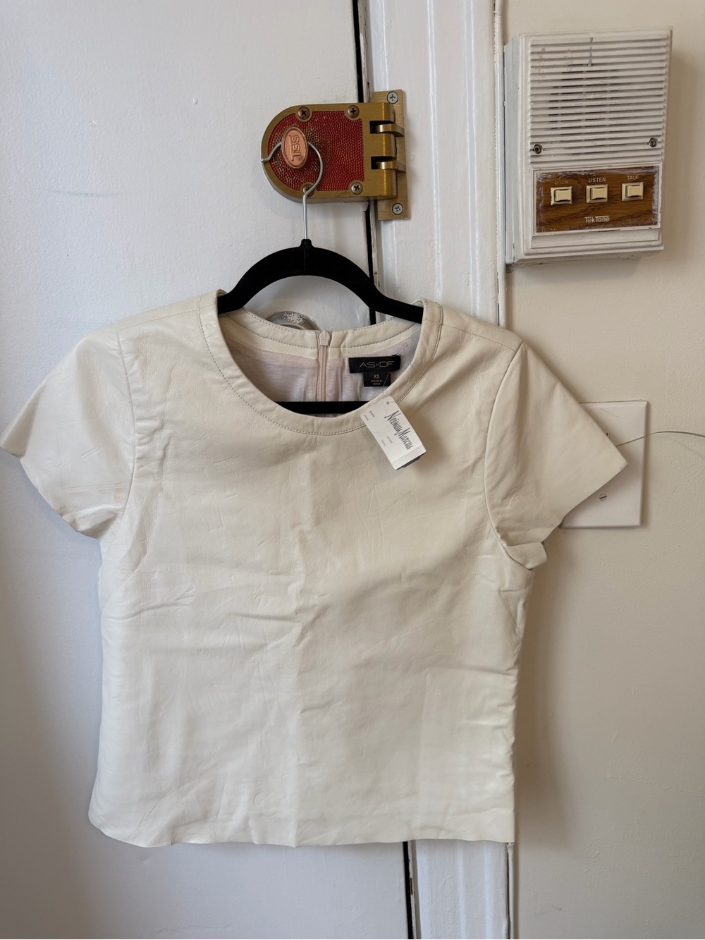 AS by DF Ivory Short Sleeve Scoop Neck Leather Top